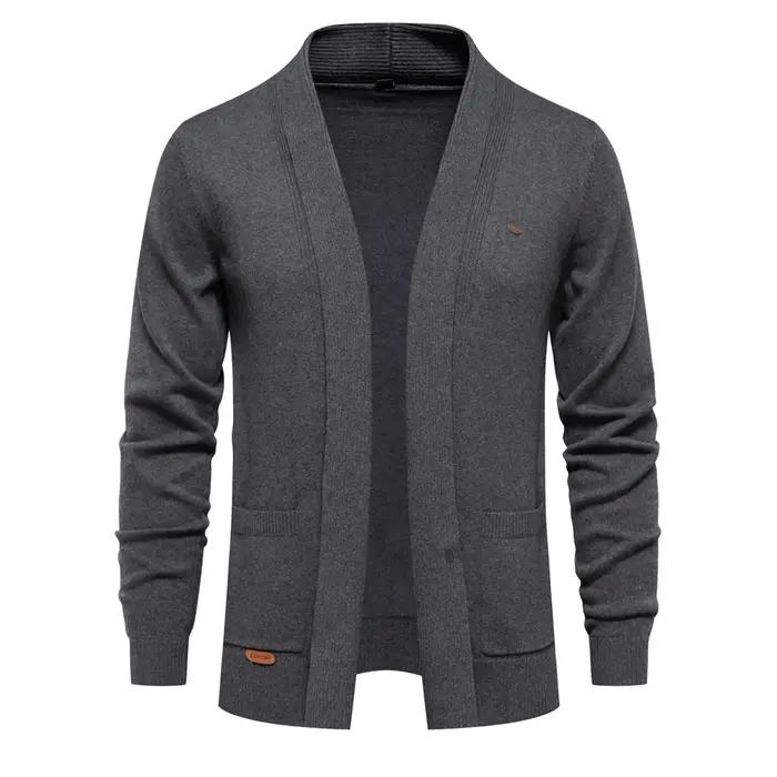 Cardigan en coton pour hommes, pull de qualité, à la mode, col rabattu, tricoté, nouvelle collection