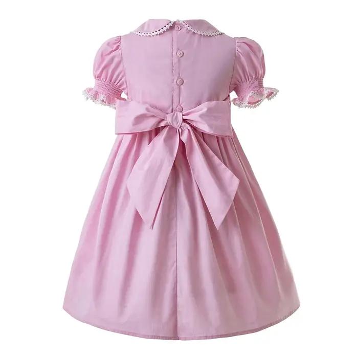 Pettigirl-robes d'été smockées pour filles, tenue princesse rose faite à la main, cadeau d'anniversa
