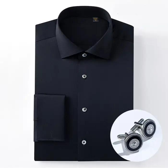 Chemise à col contrasté rayé sans fer pour hommes, haut de gamme, 200 points, quatre plis, pur coton