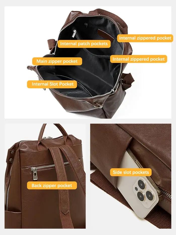Sac à dos Zency grande capacité pour femme, sac de voyage d'affaires vintage en cuir de vachette ple