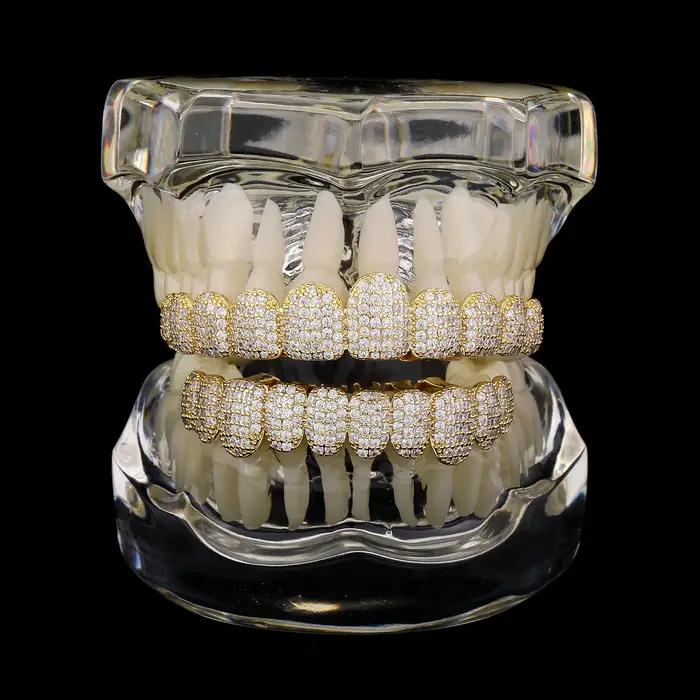 TOPGRILLZ glacé 10 haut et 10 bas 5A CZ pierres dents Grillz Punk rappeur 14K plaqué or Zircon bouch