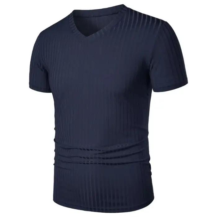 T-shirts musculaires à manches courtes pour hommes, col en V extensible, musculation, Streetwear lég