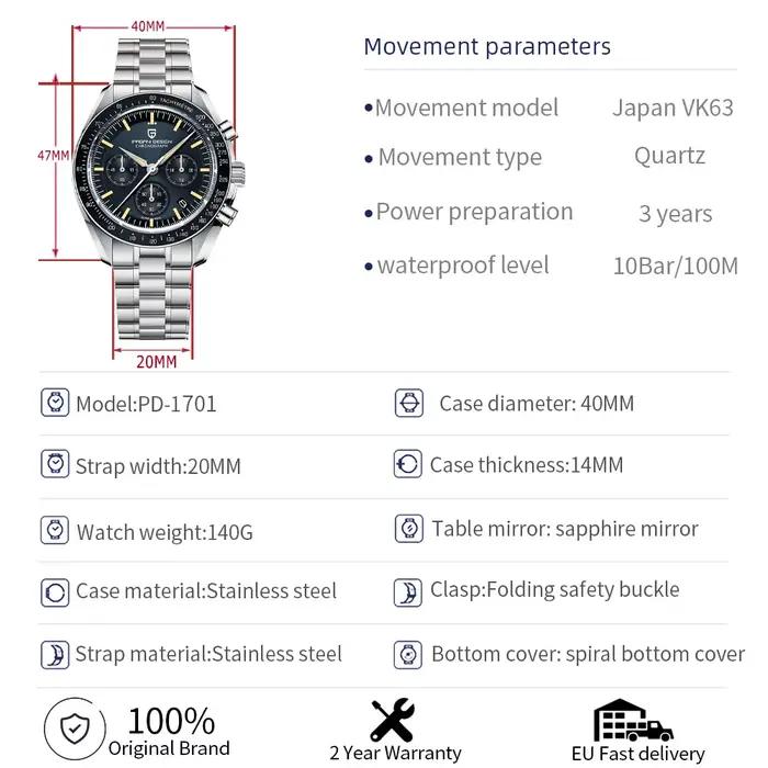 Montres pour hommes PAGANI DESIGN 2026 Nouvelle V5 PD1701 Montre à quartz de luxe pour hommes Sport