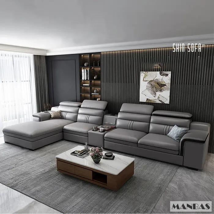 MINGDIBAO-Canapé sectionnel en cuir avec porte-gobelet, USB, repose-sauna réglable, haut-parleur Blu
