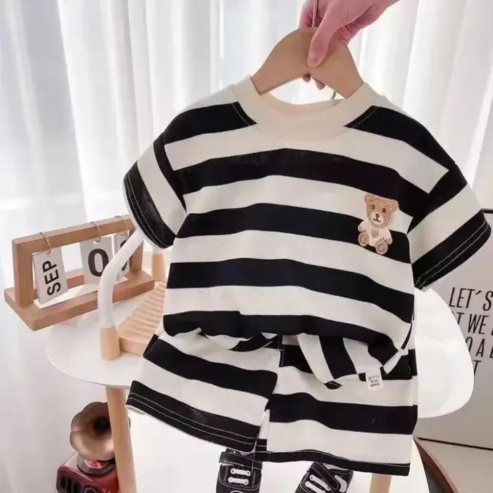 Ensembles d'été pour enfants, T-shirt rayé à manches courtes + Short pour garçons et filles, survête