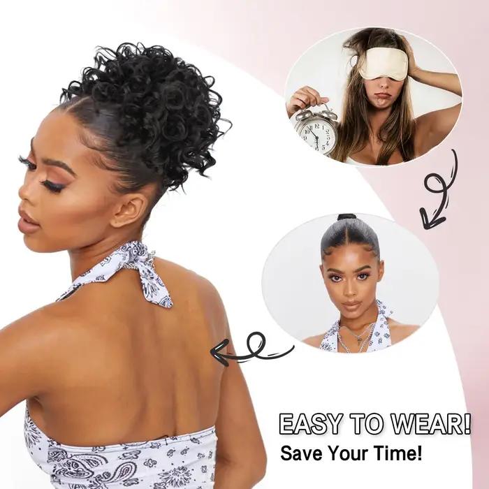 Chignon synthétique en désordre, 60g, cordon élastique, vague lâche, bouclé, Extensions de cheveux p