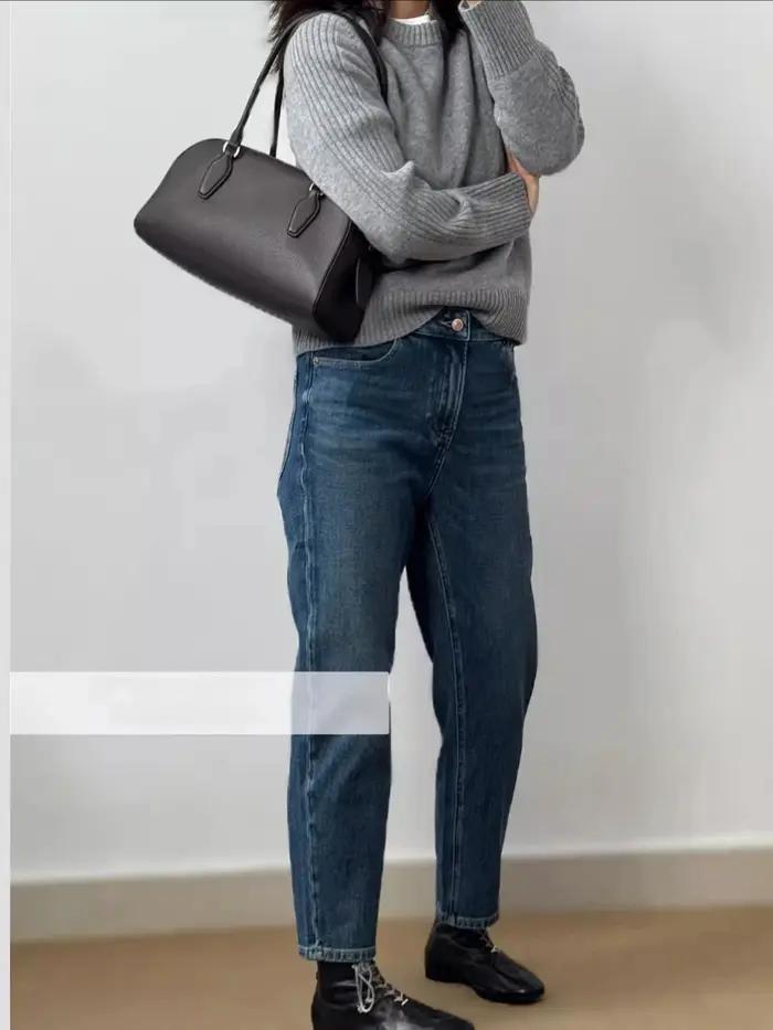 Sac de style français au design de niche, sac bowling Boston en cuir de vachette première couche, sa