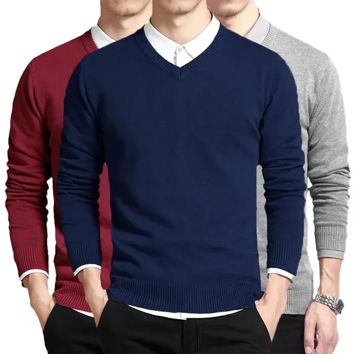 Pull en coton hommes à manches longues pulls vêtements d'extérieur homme col en V hommes chandails m