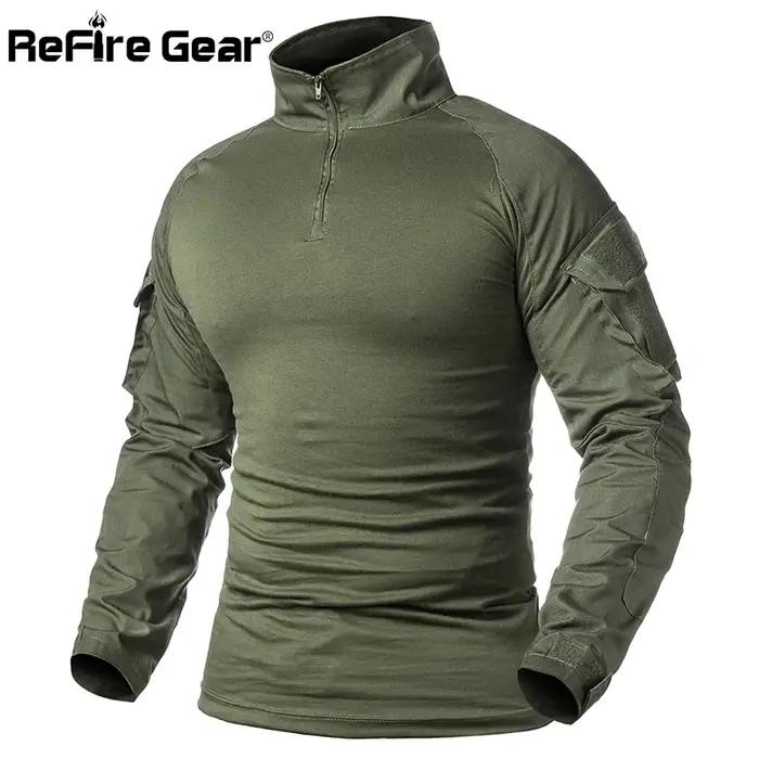 ReFire Gear armée Combat T-Shirt hommes à manches longues T-Shirt tactique solide coton chemise mili