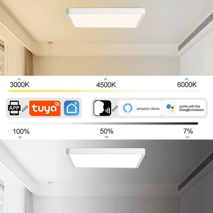 MARPOU Tuya plafonnier LED intelligent Grain de bois App commande vocale Alexa/Google télécommande p
