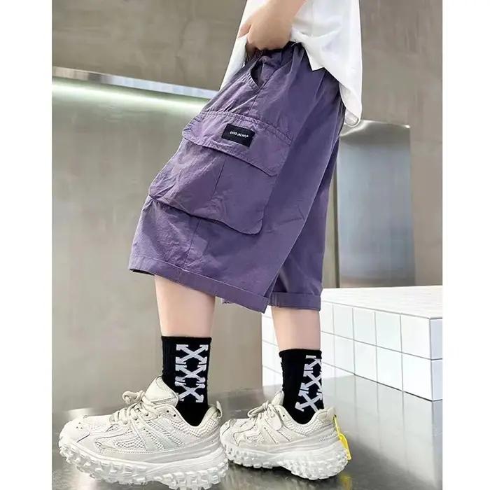 Shorts d'été pour garçons de 3 à 14 ans, nouvelle mode, en coton, avec grandes poches, demi-pantalon