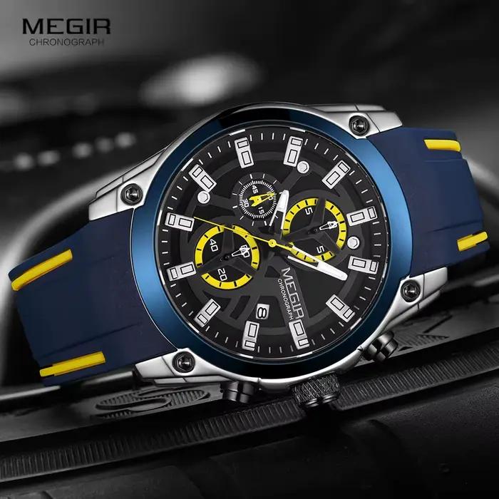 MEGIR hommes montres de Sport militaire hommes étanche mode bleu bracelet en Silicone montre-bracele