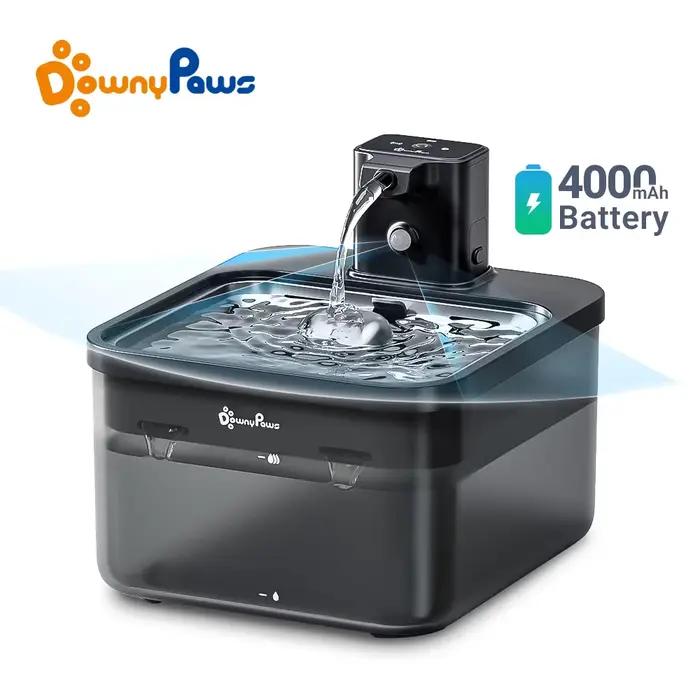 DownyPaws 2,5 L fontaine d'eau automatique en acier inoxydable pour chat 4000 mAh abreuvoir sans fil