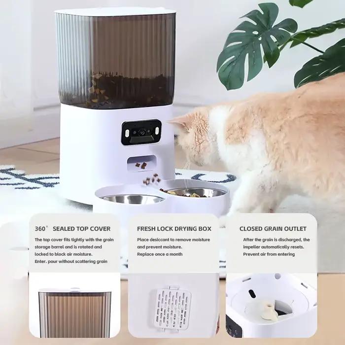 Mangeoire automatique intelligente avec caméra pour animaux de compagnie, double bols, distributeur