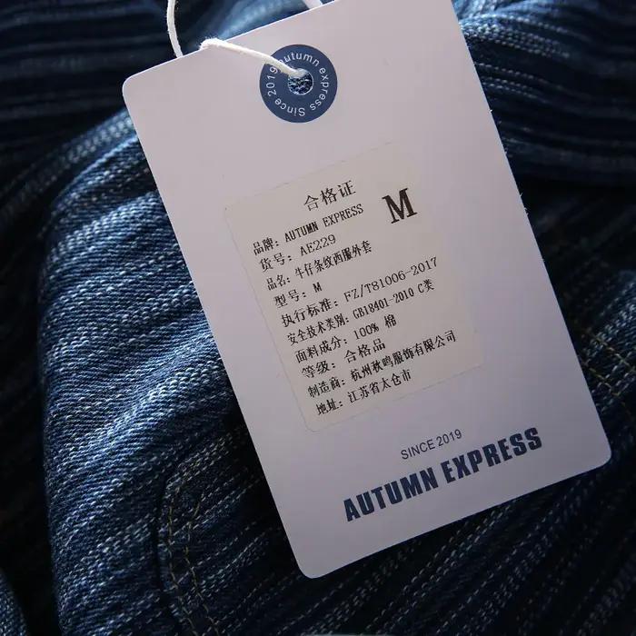 Haute qualité 100% coton japonais rétro Denim corvée Blazer-hommes coupe ample rayé décontracté auto