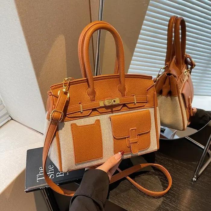 Sac fourre-tout de luxe texturé pour femme, nouvelle collection 2026, en cuir patchwork avec décorat