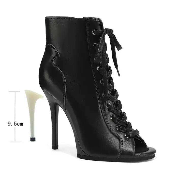 Cuir de vache Jazz danse à lacets Sexy Jazz danse spécial talons hauts sandales sangle creuse Stilet
