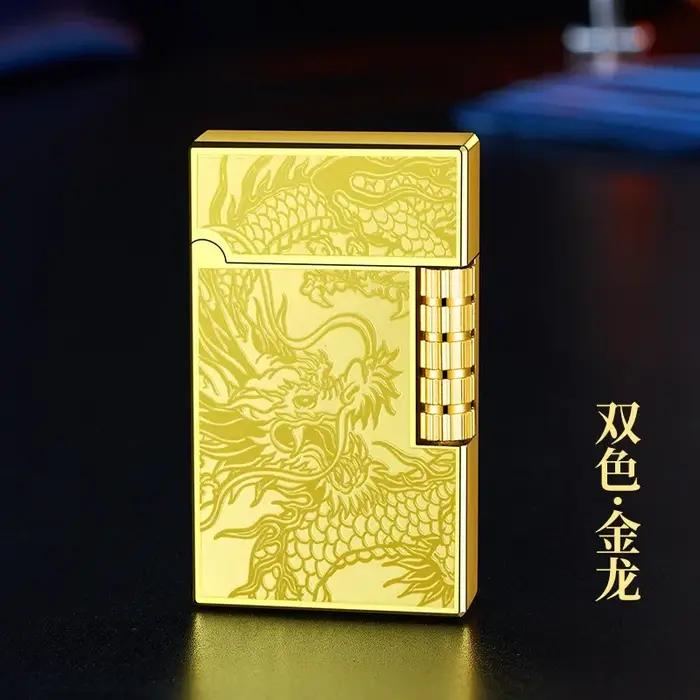 Briquet gonflable en métal et acier, son Dragon chinois, feu Oblique, poulie latérale, allumage de t