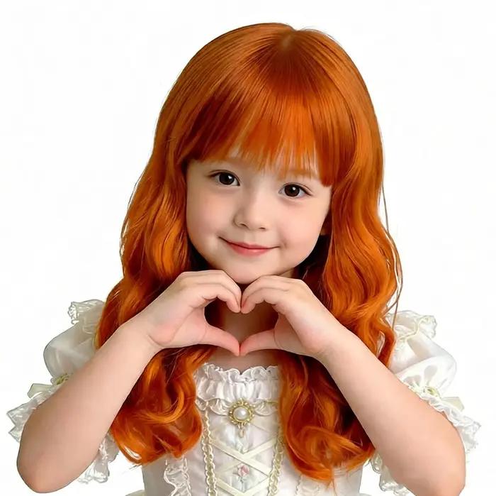 Perruque orange longue bouclée pour fille 2 ans - Accessoire photo et spectacle enfant - Coiffe bébé
