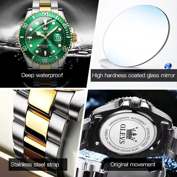OLEVS-Montre à quartz étanche verte pour homme, acier inoxydable, montre-bracelet Shoous, luxe, haut