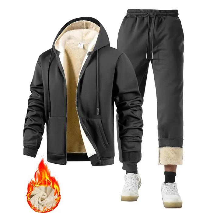 Costume deux pièces pour hommes, survêtement en peluche épais, veste de sport chaude + pantalon, com