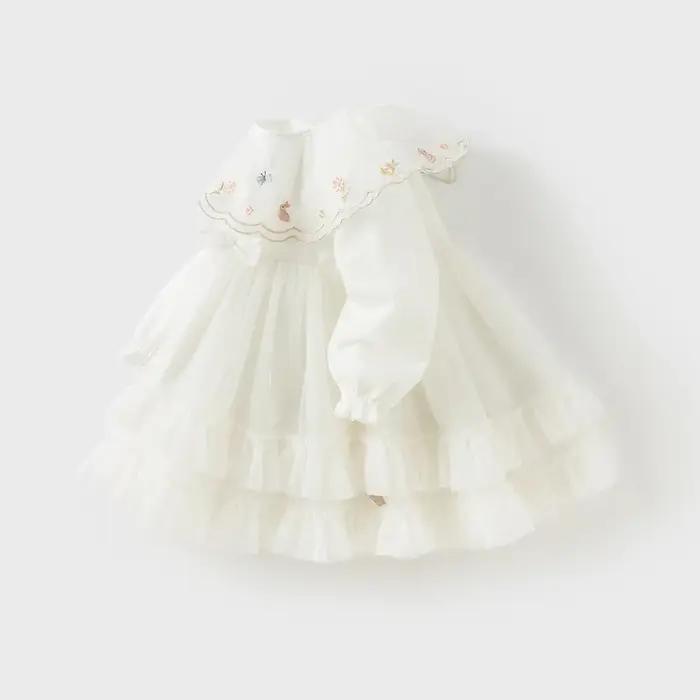 Dave Bella – robe de princesse pour petites filles, automne, manches longues, maille blanche, douce,