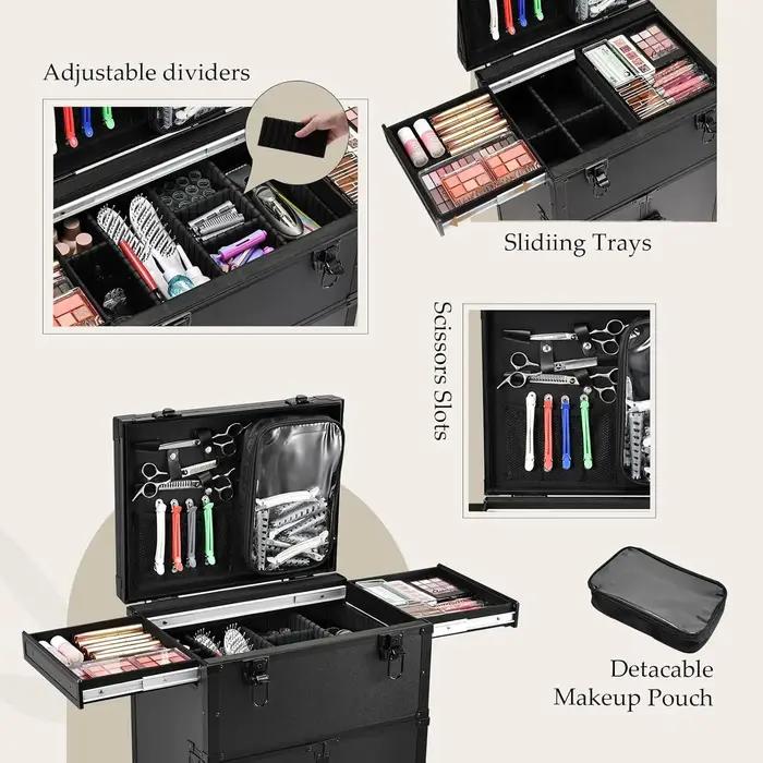 Trousse de maquillage professionnelle à roulettes, 4 tiroirs, étui de Train cosmétique pour coiffeur
