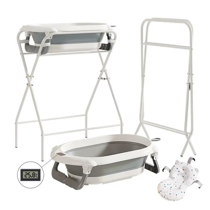 Baignoire bébé 3 en 1 avec support, baignoire pliable pour bébé de la naissance à la petite enfance