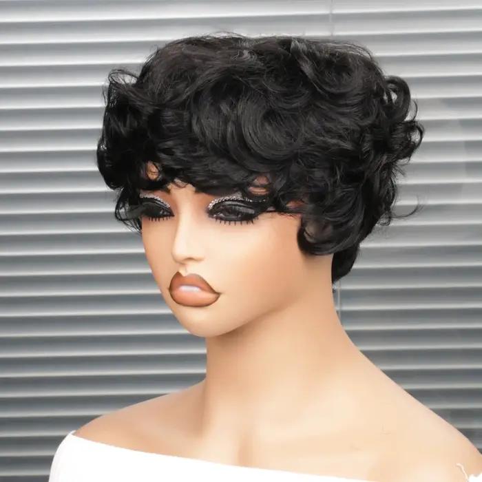Perruque courte coupe pixie, perruque bouclée bob en cheveux humains pour femmes noires, perruques f