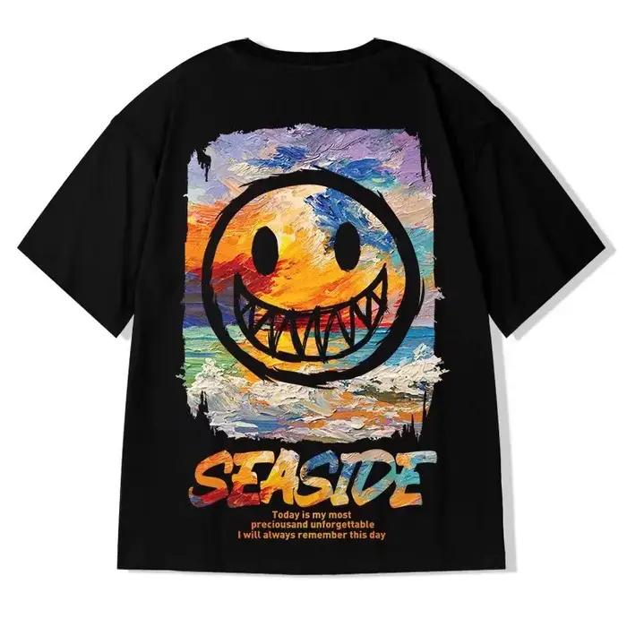 T-shirt ample 8XL tendance style vintage américain avec imprimé graffiti expressif, décontracté et d