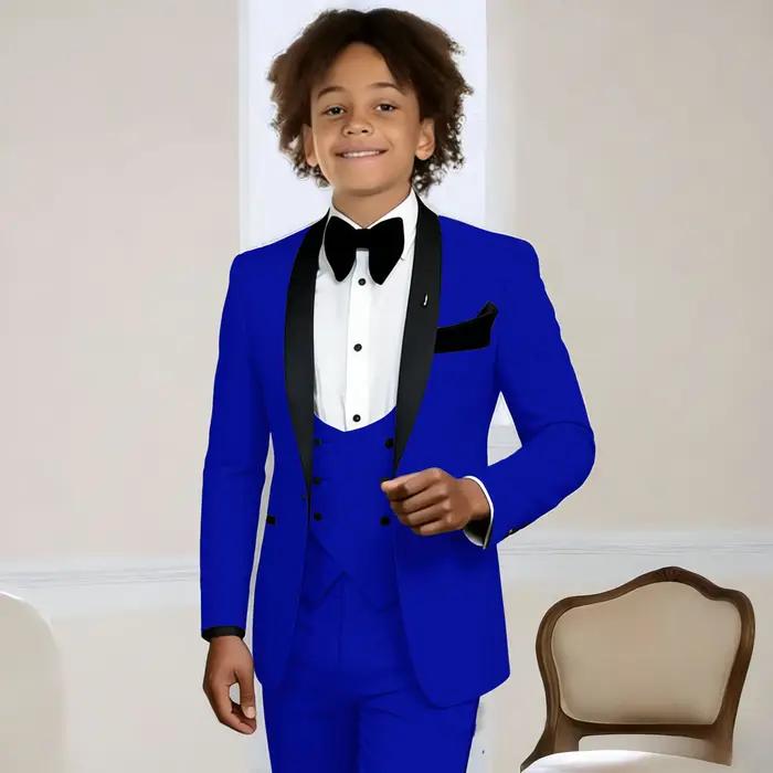 Costume gris clair 3 pièces pour garçons, smoking de mariage pour enfants, veste, pantalon, gilet, r