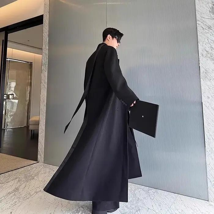 Mauroicardi printemps automne Extra Logn noir surdimensionné fluide doux Trench manteau pour hommes