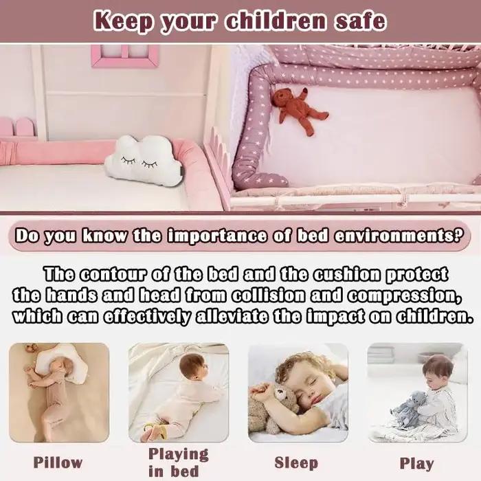 Coussin d'oreiller pare-chocs bébé 2m de long - Protection berceau hauteur 8cm - Décoration chambre bébé