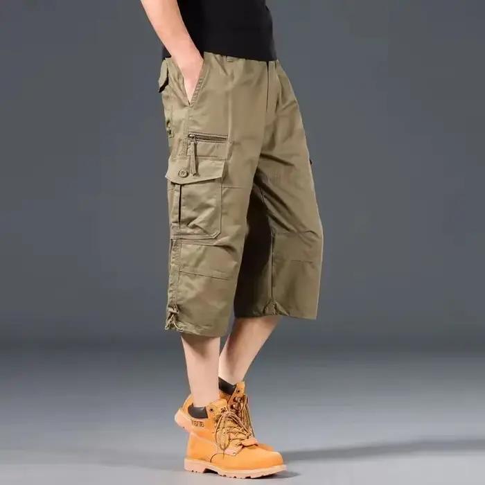 Shorts Cargo d'été pour Hommes, Longueur Genou, Décontractés, Taille Élastique, en Coton, Multi-Poch
