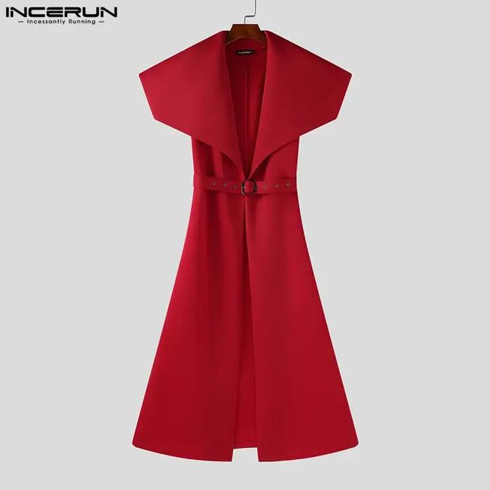 INCERUN hommes Style Long Trench revers sans manches couleur unie décontracté mâle Cardigan avec cei