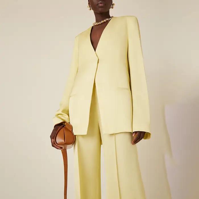 Ensemble Pantalon Chic à Manches sulfet Col en V pour Femme, Tenue Décontractée Sans lèvent, Couleur