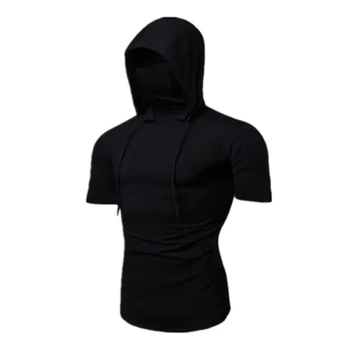 Sweat à capuche fin pour hommes, sweat-shirt à manches courtes avec masque, épissure décontractée, g