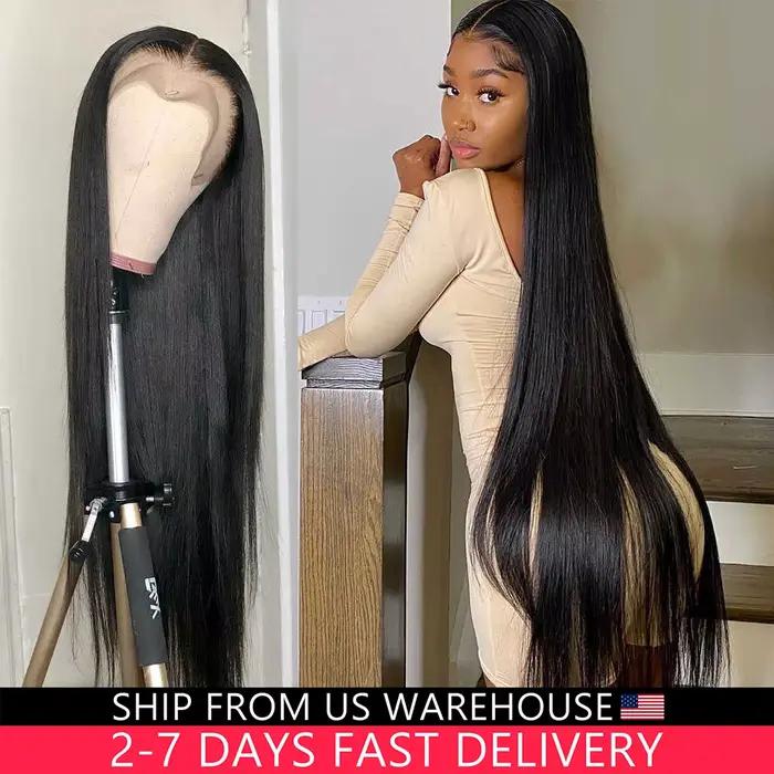 Perruque Lace Front Wig 360 Naturelle, Cheveux Lisses, HD, 13x4, 13x6, 30, 32, 34 Pouces, 5x5, Closu