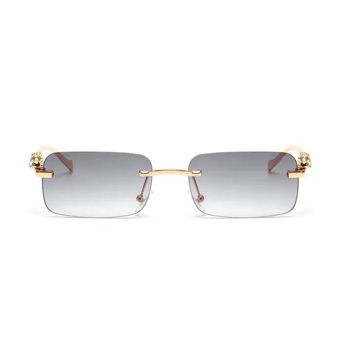 Lunettes de soleil sans monture Ruiao UV400, lunettes carrées en métal tendance pour hommes et femme