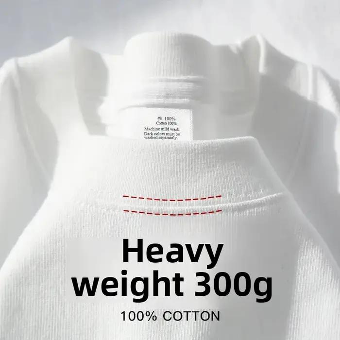 T-shirt d'été à manches courtes en coton épais bleu clair 300g, ample, décontracté, à demi-manches p