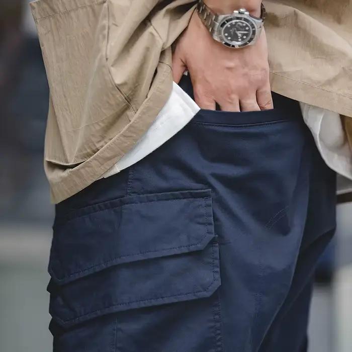 Maden-Pantalon cargo vert pour homme, pantalon de travail de randonnée multi-poches vintage, jogging