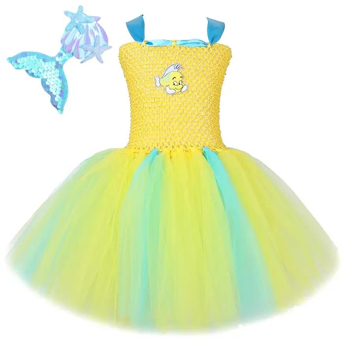 Costumes de flet de sirène pour bébés filles, robe tutu de poisson de dessin animé pour enfants, ten