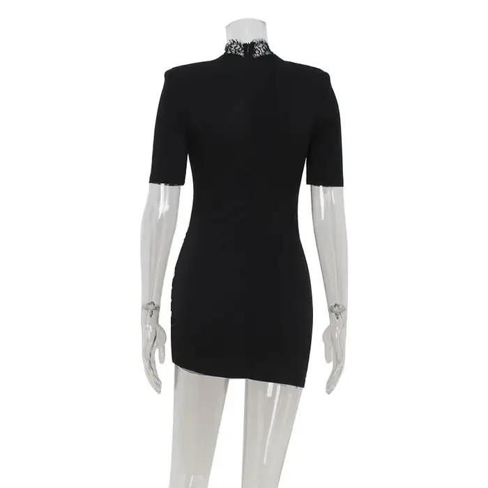 Robes à col haut pour femmes, mini robe éducative, tenues à demi-manches, gaine de tambour évidée, p
