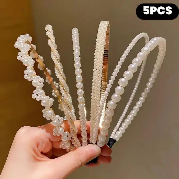 5 accessoires pour cheveux de princesse pour filles, bandeaux imitation perles pour enfants, épingle