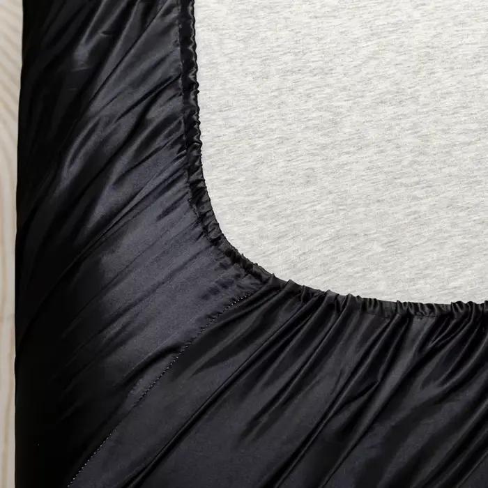 Drap-Juste en Satin Noir de Couleur Unie, Juste de Matelas avec Bande artificiel astique, Taies d'Or