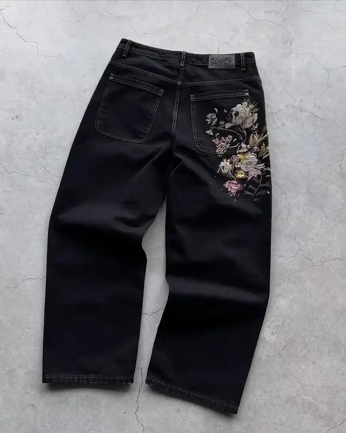 Patch Jeans Veste brodée à rayures rétro Ensemble deux pièces Costume Y2k pour hommes Harajuku hipho