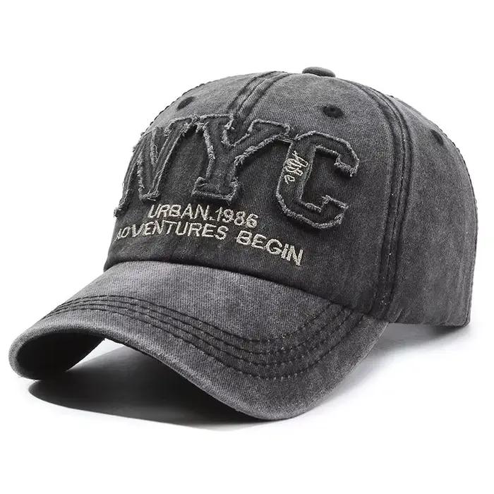 Nouvelle Arrivée Casquette de Baseball Vintage à Grande Lettre NYC pour Hommes en Coton Lavé Printem
