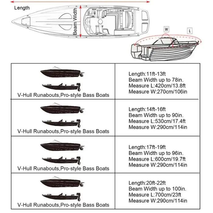 Housse de bateau en Polyester 300D, 11-22 pieds, imperméable, résistante aux UV, Durable et anti-déc