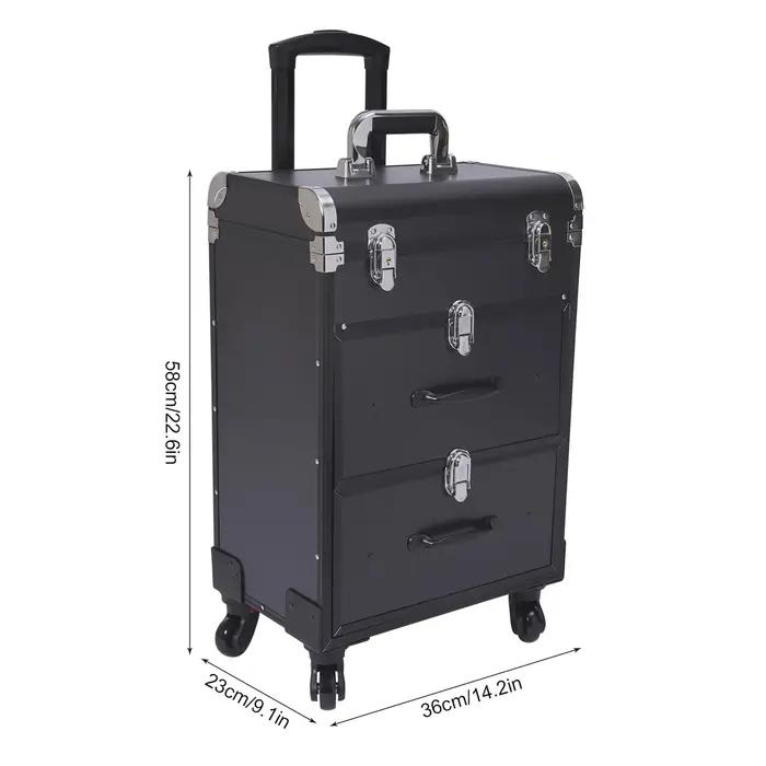Valise à roulettes de maquillage à 3 niveaux, cadre en alliage d'aluminium, chariot cosmétique avec
