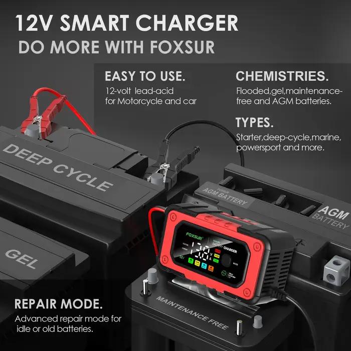 FOXSUR-Chargeur intelligent de batterie de voiture, 12V, 7A, AGM, GEL veFePO4 24.com, déLongues ateu
